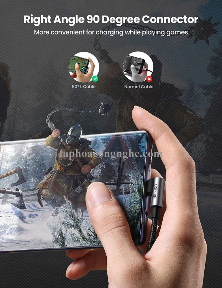 Ugreen 20855 0.5M 2 đầu bẻ góc 90 độ cáp usb type C ra A mạ Nickel đầu bọc nhôm chống nhiễu US176 30020855